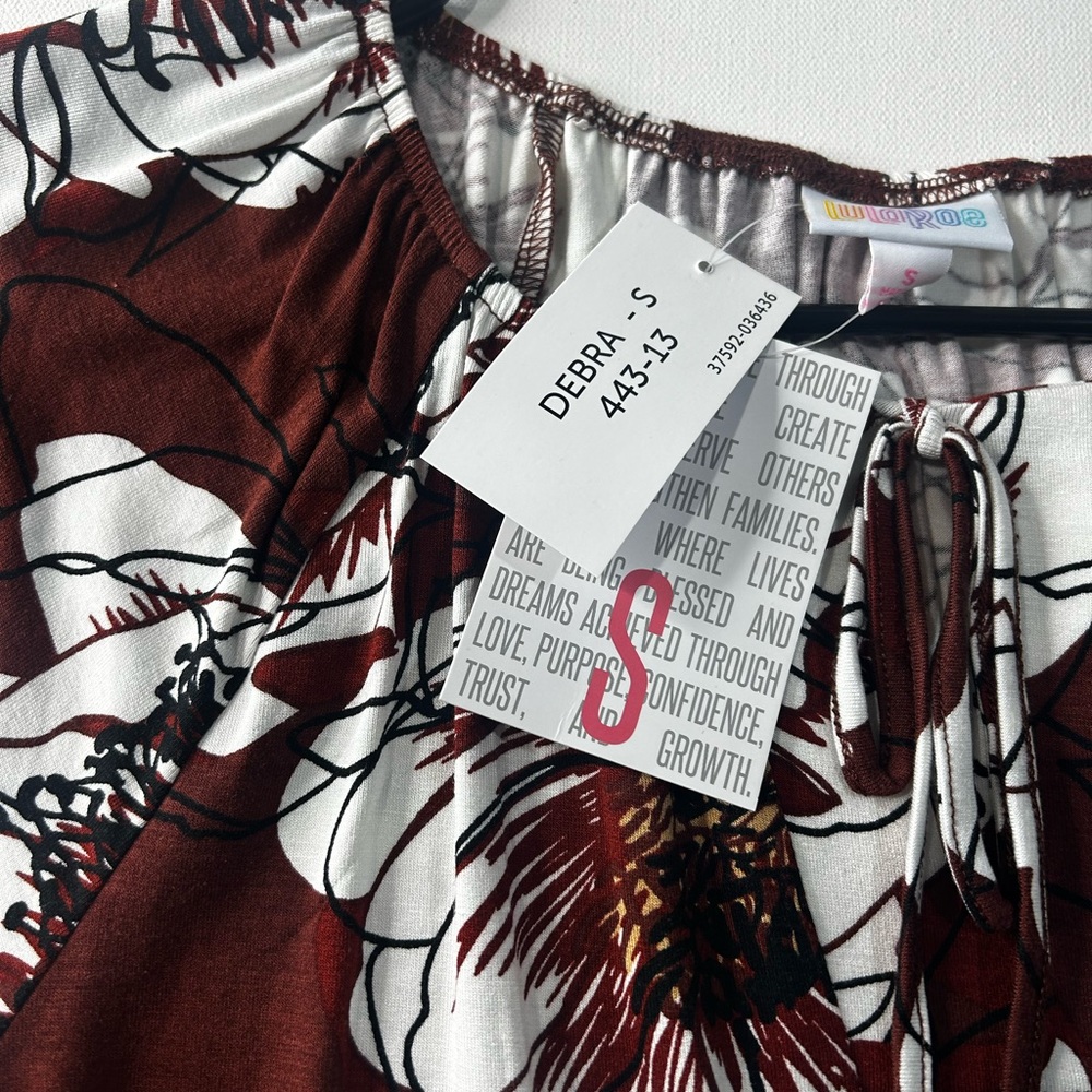 NWT - Lularoe Small Debra Floral Brown and White Women's Top - Picture 2 of 8